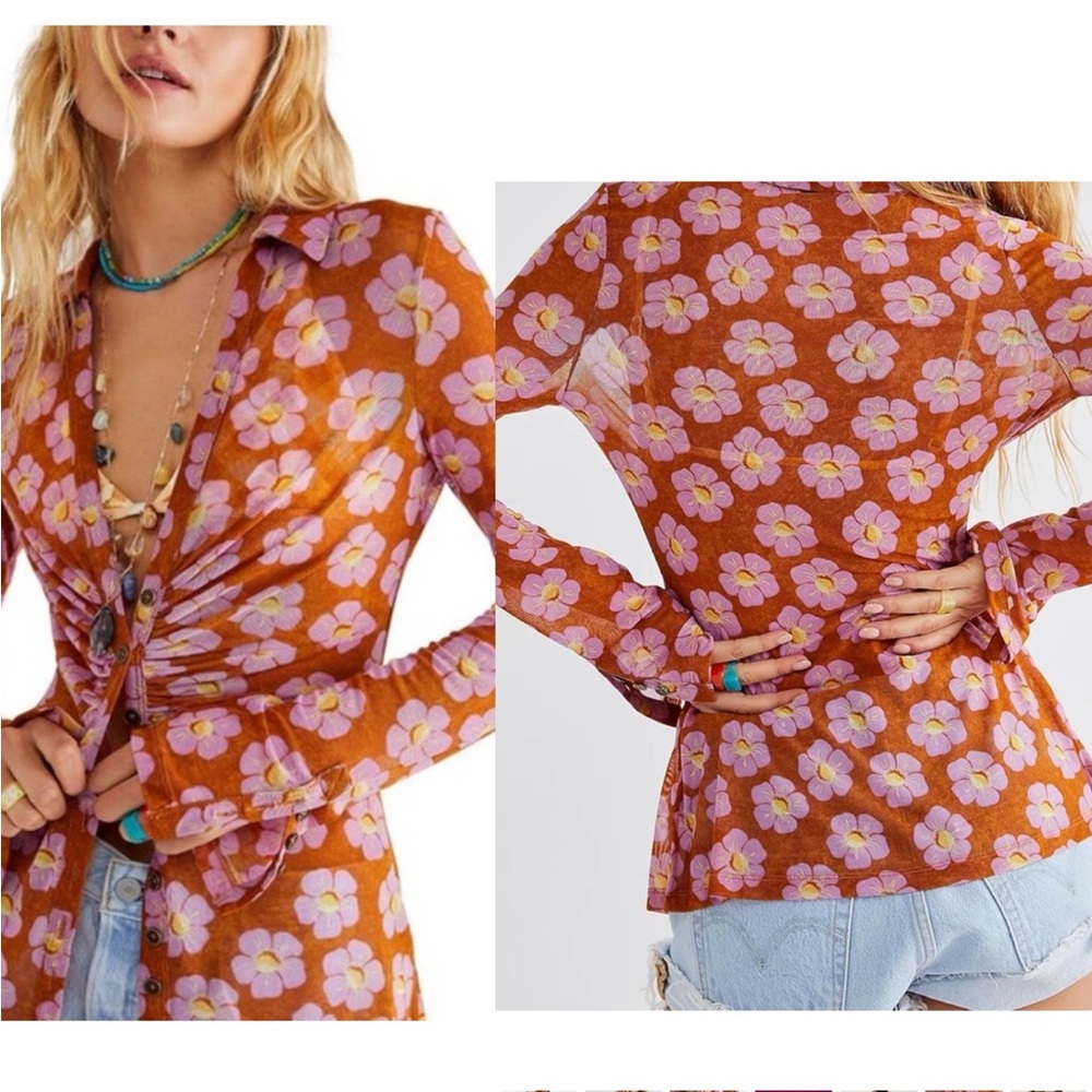 NWT FREE PEOPLE LUCKY FLORAL SHIRT SZ SMALL